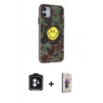 MARSİLYAN™- iPhone 11 Kılıf Nova Doku Koleksiyonu - Siyah Bilvis 3D Cam Ekran Koruyucu + PVD Metal Kamera Lens - MI
