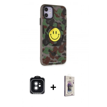 MARSİLYAN™- iPhone 11 Kılıf Nova Doku Koleksiyonu - Siyah Bilvis 3D Cam Ekran Koruyucu + PVD Metal Kamera Lens - SH