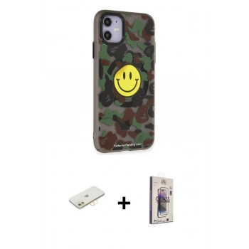 MARSİLYAN™- iPhone 11 Kılıf Nova Doku Koleksiyonu - Siyah Bilvis 3D Cam Ekran Koruyucu + Renkli Kamera Lens Koruma Cam - SI