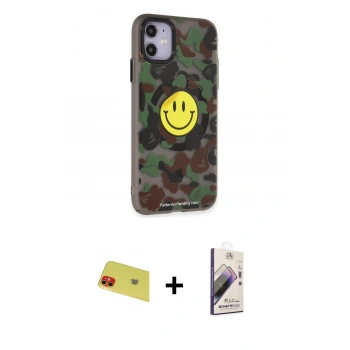 MARSİLYAN™- iPhone 11 Kılıf Nova Doku Koleksiyonu - Siyah Bilvis 3D Mat Cam Ekran Koruyucu + Rainbow Kamera Lens Koruma Cam - KI