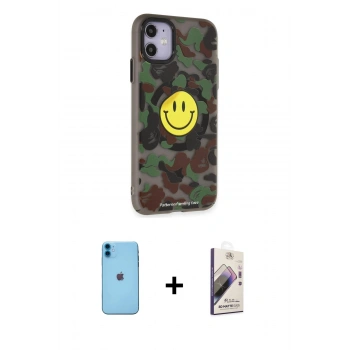 MARSİLYAN™- iPhone 11 Kılıf Nova Doku Koleksiyonu - Siyah Bilvis 3D Mat Cam Ekran Koruyucu + Neon Fosforlu Kamera Lens - MI