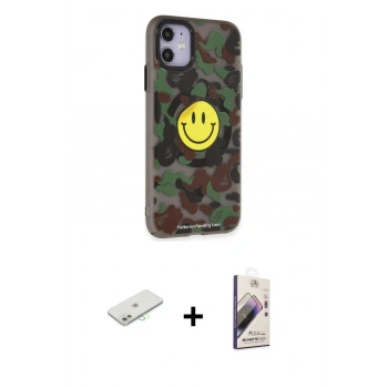 MARSİLYAN™- iPhone 11 Kılıf Nova Doku Koleksiyonu - Siyah Bilvis 3D Mat Cam Ekran Koruyucu + Renkli Kamera Lens Koruma Cam - SI