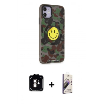MARSİLYAN™- iPhone 11 Kılıf Nova Doku Koleksiyonu - Siyah Bilvis 3D Mat Cam Ekran Koruyucu + PVD Metal Kamera Lens - TU