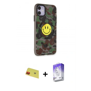 MARSİLYAN™- iPhone 11 Kılıf Nova Doku Koleksiyonu - Siyah Bilvis 5in1 3D Magic Cam Ekran Koruyucu + Rainbow Kamera Lens Koruma Cam - KI