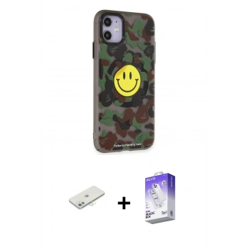 MARSİLYAN™- iPhone 11 Kılıf Nova Doku Koleksiyonu - Siyah Bilvis 5in1 3D Magic Cam Ekran Koruyucu + Renkli Kamera Lens Koruma Cam - SI