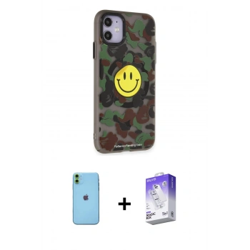 MARSİLYAN™- iPhone 11 Kılıf Nova Doku Koleksiyonu - Siyah Bilvis 5in1 3D Magic Cam Ekran Koruyucu + Neon Fosforlu Kamera Lens - YL