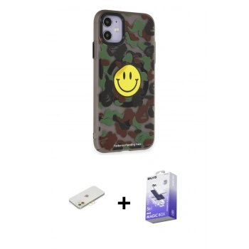 MARSİLYAN™- iPhone 11 Kılıf Nova Doku Koleksiyonu - Siyah Bilvis 5in1 5D Magic Hayalet Cam Ekran Koruyucu + Renkli Kamera Lens Koruma Cam - TU