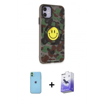 MARSİLYAN™- iPhone 11 Kılıf Nova Doku Koleksiyonu - Siyah Bilvis 5in1 5D Magic Hayalet Cam Ekran Koruyucu + Neon Fosforlu Kamera Lens - YL
