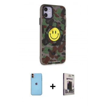 MARSİLYAN™- iPhone 11 Kılıf Nova Doku Koleksiyonu - Siyah Bilvis Hayalet Cam Ekran Koruyucu + Neon Fosforlu Kamera Lens - TU