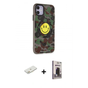 MARSİLYAN™- iPhone 11 Kılıf Nova Doku Koleksiyonu - Siyah Bilvis Hayalet Cam Ekran Koruyucu + Renkli Kamera Lens Koruma Cam - TU