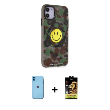 MARSİLYAN™- iPhone 11 Kılıf Nova Doku Koleksiyonu - Siyah Buffer Cam Ekran Koruyucu + Neon Fosforlu Kamera Lens - MI