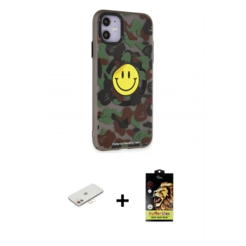 MARSİLYAN™- iPhone 11 Kılıf Nova Doku Koleksiyonu - Siyah Buffer Cam Ekran Koruyucu + Renkli Kamera Lens Koruma Cam - YL
