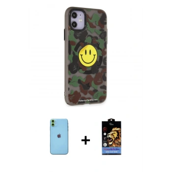 MARSİLYAN™- iPhone 11 Kılıf Nova Doku Koleksiyonu - Siyah Buffer Hayalet Cam Ekran Koruyucu + Neon Fosforlu Kamera Lens - YL
