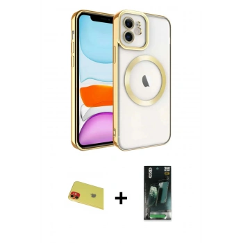 MARSİLYAN™- iPhone 11 Kılıf Nova Işık Özel Seri - Şeffaf 360 Full Body Arka Koruyucu + Rainbow Kamera Lens Koruma Cam - KI