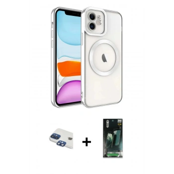 MARSİLYAN™- iPhone 11 Kılıf Nova Işık Özel Seri - Şeffaf 360 Full Body Arka Koruyucu + Pers Alüminyum Kamera Lens - LT