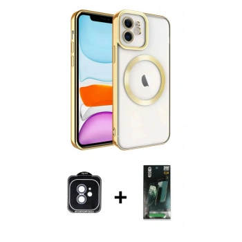 MARSİLYAN™- iPhone 11 Kılıf Nova Işık Özel Seri - Şeffaf 360 Full Body Arka Koruyucu + PVD Metal Kamera Lens - MI