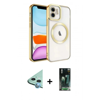 MARSİLYAN™- iPhone 11 Kılıf Nova Işık Özel Seri - Şeffaf 360 Full Body Arka Koruyucu + Raze Metal Kamera Lens - MI