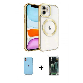 MARSİLYAN™- iPhone 11 Kılıf Nova Işık Özel Seri - Şeffaf 360 Full Body Arka Koruyucu + Neon Fosforlu Kamera Lens - TU