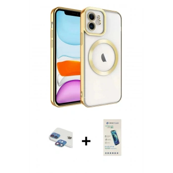 MARSİLYAN™- iPhone 11 Kılıf Nova Işık Özel Seri - Şeffaf Pasifik Cam Ekran Koruyucu + Pers Alüminyum Kamera Lens - GI