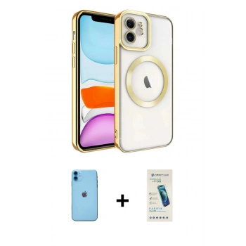 MARSİLYAN™- iPhone 11 Kılıf Nova Işık Özel Seri - Şeffaf Pasifik Cam Ekran Koruyucu + Neon Fosforlu Kamera Lens - MI