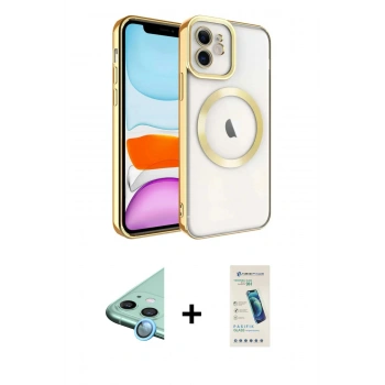 MARSİLYAN™- iPhone 11 Kılıf Nova Işık Özel Seri - Şeffaf Pasifik Cam Ekran Koruyucu + Raze Metal Kamera Lens - MI
