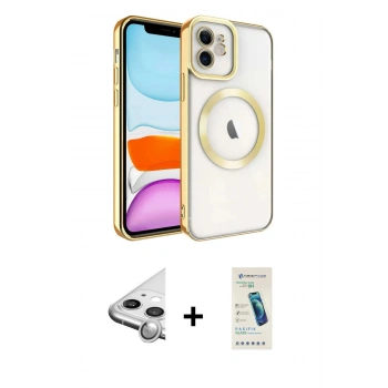 MARSİLYAN™- iPhone 11 Kılıf Nova Işık Özel Seri - Şeffaf Pasifik Cam Ekran Koruyucu + Raze Metal Kamera Lens - GS