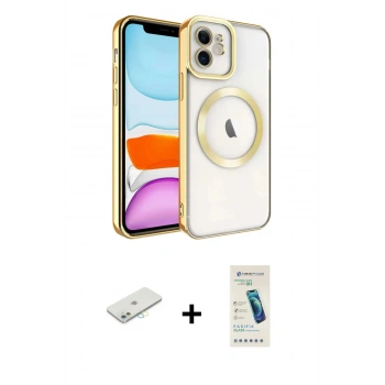 MARSİLYAN™- iPhone 11 Kılıf Nova Işık Özel Seri - Şeffaf Pasifik Cam Ekran Koruyucu + Renkli Kamera Lens Koruma Cam - SI