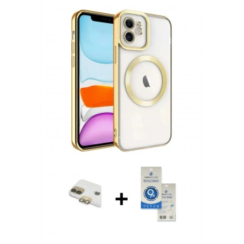 MARSİLYAN™- iPhone 11 Kılıf Nova Işık Özel Seri - Şeffaf Royal Nano Ekran Koruyucu + Pers Alüminyum Kamera Lens - GD