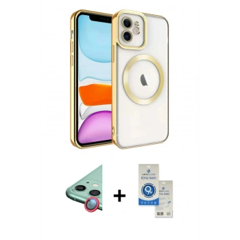 MARSİLYAN™- iPhone 11 Kılıf Nova Işık Özel Seri - Şeffaf Royal Nano Ekran Koruyucu + Raze Metal Kamera Lens - KI
