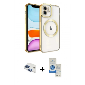 MARSİLYAN™- iPhone 11 Kılıf Nova Işık Özel Seri - Şeffaf Royal Nano Ekran Koruyucu + Pers Alüminyum Kamera Lens - LT