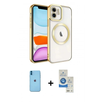 MARSİLYAN™- iPhone 11 Kılıf Nova Işık Özel Seri - Şeffaf Royal Nano Ekran Koruyucu + Neon Fosforlu Kamera Lens - MI