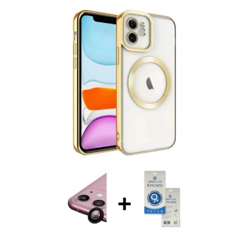 MARSİLYAN™- iPhone 11 Kılıf Nova Işık Özel Seri - Şeffaf Royal Nano Ekran Koruyucu + Raze Metal Kamera Lens - SH
