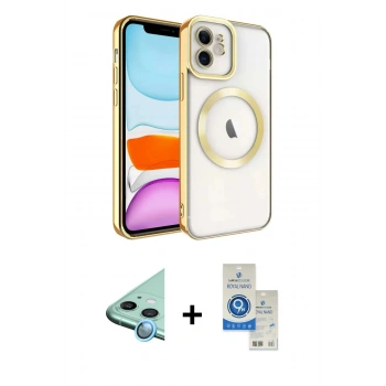 MARSİLYAN™- iPhone 11 Kılıf Nova Işık Özel Seri - Şeffaf Royal Nano Ekran Koruyucu + Raze Metal Kamera Lens - MI