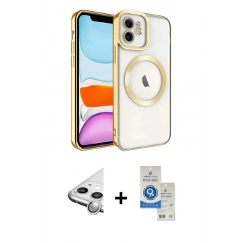 MARSİLYAN™- iPhone 11 Kılıf Nova Işık Özel Seri - Şeffaf Royal Nano Ekran Koruyucu + Raze Metal Kamera Lens - GS