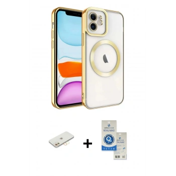 MARSİLYAN™- iPhone 11 Kılıf Nova Işık Özel Seri - Şeffaf Royal Nano Ekran Koruyucu + Renkli Kamera Lens Koruma Cam - SI
