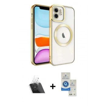 MARSİLYAN™- iPhone 11 Kılıf Nova Işık Özel Seri - Şeffaf Royal Nano Ekran Koruyucu + Kamera Lens Koruma Cam - SF