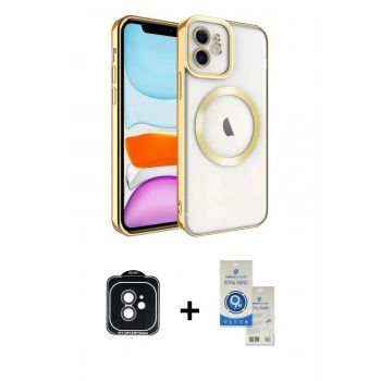 MARSİLYAN™- iPhone 11 Kılıf Nova Işık Özel Seri - Şeffaf Royal Nano Ekran Koruyucu + PVD Metal Kamera Lens - SH