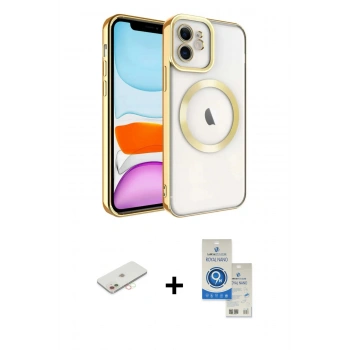 MARSİLYAN™- iPhone 11 Kılıf Nova Işık Özel Seri - Şeffaf Royal Nano Ekran Koruyucu + Renkli Kamera Lens Koruma Cam - YL