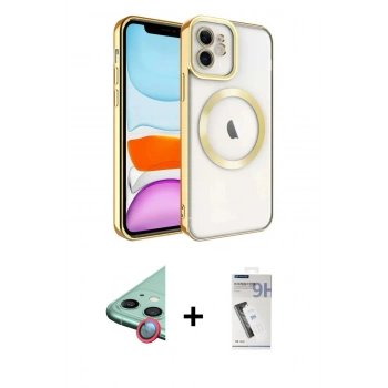 MARSİLYAN™- iPhone 11 Kılıf Nova Işık Özel Seri - Şeffaf Uv Polymer Nano Ekran Koruyucu + Raze Metal Kamera Lens - KI