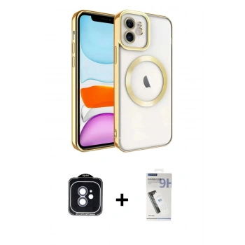 MARSİLYAN™- iPhone 11 Kılıf Nova Işık Özel Seri - Şeffaf Uv Polymer Nano Ekran Koruyucu + PVD Metal Kamera Lens - MI