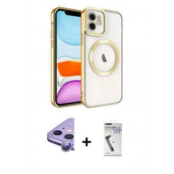 MARSİLYAN™- iPhone 11 Kılıf Nova Işık Özel Seri - Şeffaf Uv Polymer Nano Ekran Koruyucu + Raze Metal Kamera Lens - MR