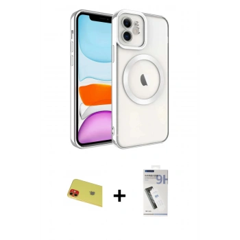 MARSİLYAN™- iPhone 11 Kılıf Nova Işık Özel Seri - Şeffaf Uv Polymer Nano Ekran Koruyucu + Rainbow Kamera Lens Koruma Cam - KI