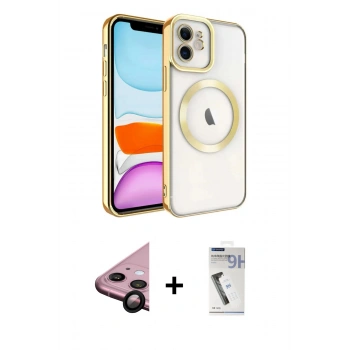 MARSİLYAN™- iPhone 11 Kılıf Nova Işık Özel Seri - Şeffaf Uv Polymer Nano Ekran Koruyucu + Raze Metal Kamera Lens - SH