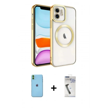 MARSİLYAN™- iPhone 11 Kılıf Nova Işık Özel Seri - Şeffaf Uv Polymer Nano Ekran Koruyucu + Neon Fosforlu Kamera Lens - YL