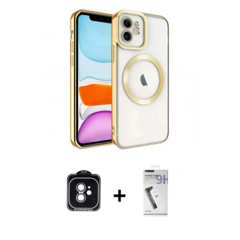MARSİLYAN™- iPhone 11 Kılıf Nova Işık Özel Seri - Şeffaf Uv Polymer Nano Ekran Koruyucu + PVD Metal Kamera Lens - YL