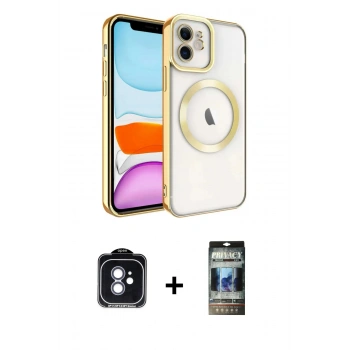 MARSİLYAN™- iPhone 11 Kılıf Nova Işık Özel Seri - Siyah 34D Hayalet Izgaralı Cam + PVD Metal Kamera Lens - MI