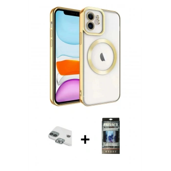 MARSİLYAN™- iPhone 11 Kılıf Nova Işık Özel Seri - Siyah 34D Hayalet Izgaralı Cam + Pers Alüminyum Kamera Lens - YL