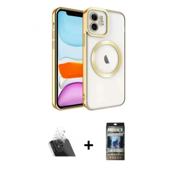MARSİLYAN™- iPhone 11 Kılıf Nova Işık Özel Seri - Siyah 34D Hayalet Izgaralı Cam + Kamera Lens Koruma Cam - SF