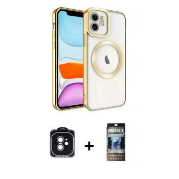 MARSİLYAN™- iPhone 11 Kılıf Nova Işık Özel Seri - Siyah 34D Hayalet Izgaralı Cam + PVD Metal Kamera Lens - SH