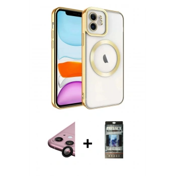 MARSİLYAN™- iPhone 11 Kılıf Nova Işık Özel Seri - Siyah 34D Hayalet Izgaralı Cam + Raze Metal Kamera Lens - SH